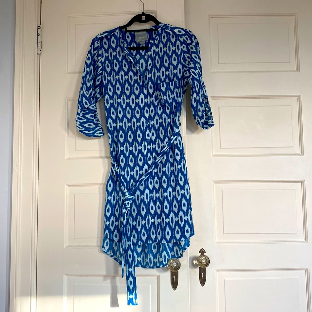 Maeve Ikat button up dress Ocean Blue XS